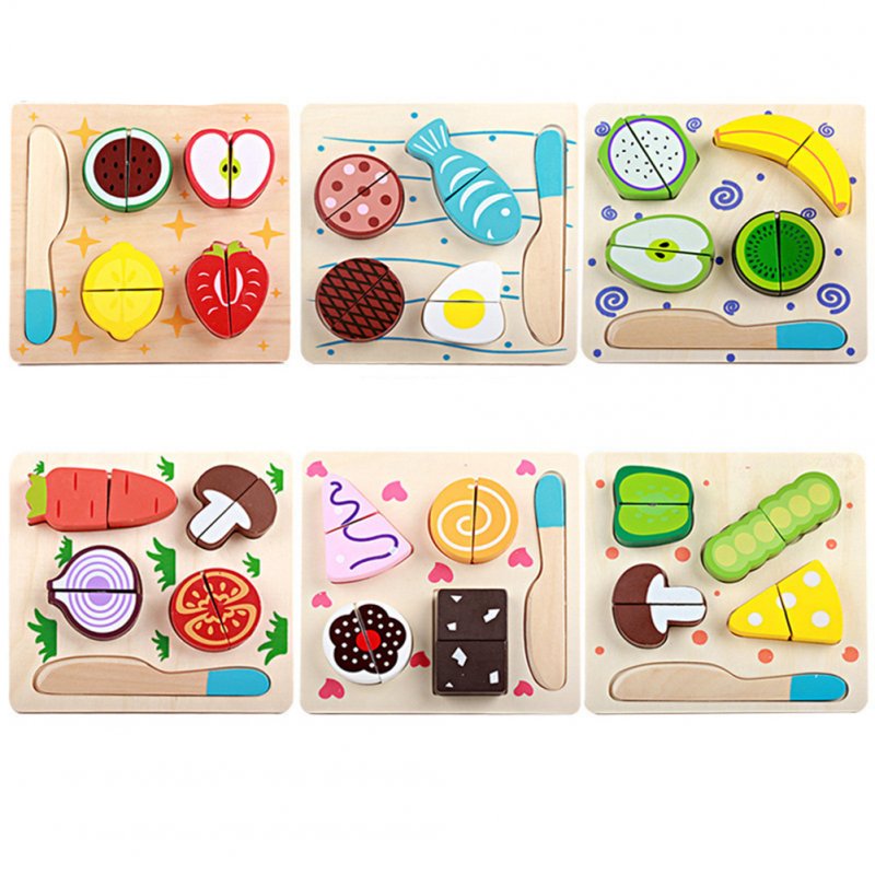 Wooden  Plane Cutting Borad For Vegetables Fruits Magic Sticker Early Education 3d  Puzzle Beads Play House Toy Cake