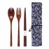 Wooden Tableware Cutlery Set Included Long Handle Spoon Fork Chopsticks With Cloth Bag Travel Gift No Wire wound   Cloth Bag