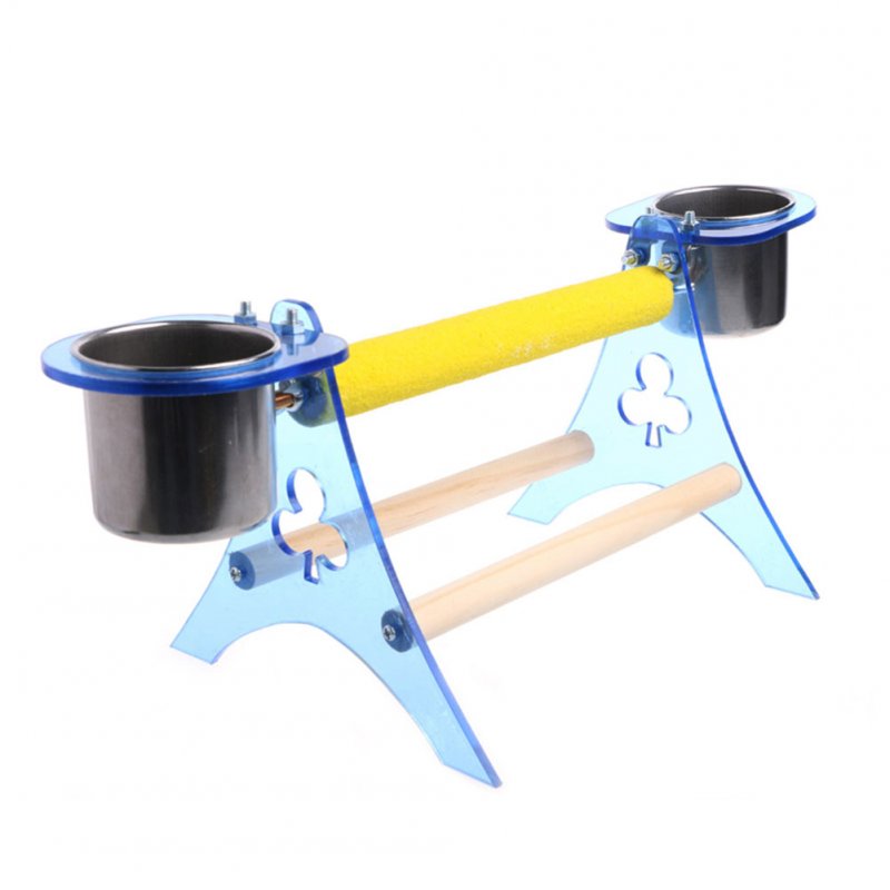 Wooden Tripod Model Home Parrot Pet Bird Perch Cup Stand Platform Toys Small size (stand + cup holder + cup) 263g