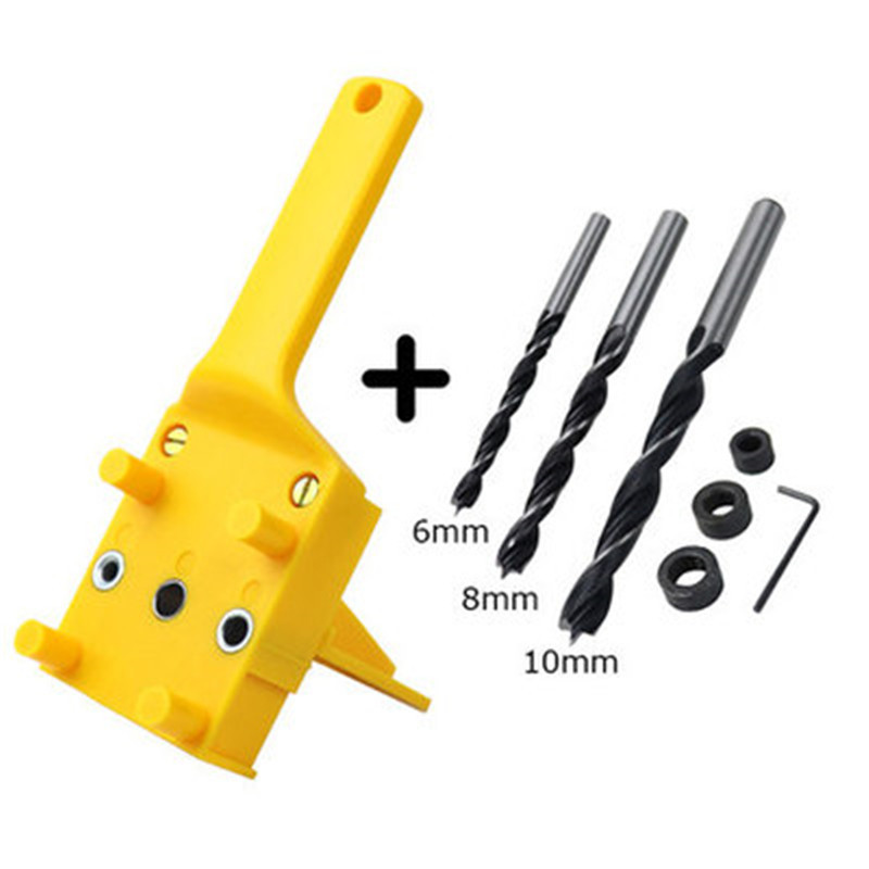 Woodworking  Dowel  Jig  Set Drill Bit Handheld Saw Drills Guide Hole Locator For Carpentry Yellow 8-piece set