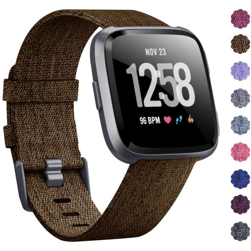 Woven Watch Band Compatible with Fitbit Versa/Fitbit Versa 2/Fitbit Versa Lite Edition Breathable Fabric Strap for Men Women Smartwatch brown