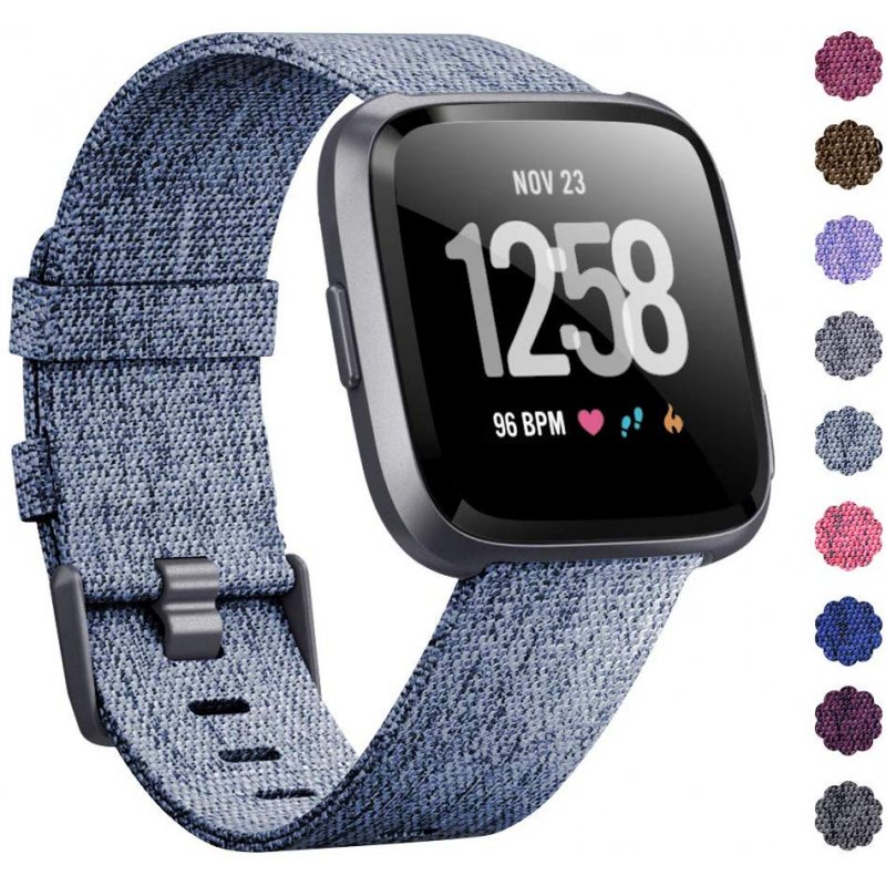 Woven Watch Band Compatible with Fitbit Versa/Fitbit Versa 2/Fitbit Versa Lite Edition Breathable Fabric Strap for Men Women Smartwatch Light blue