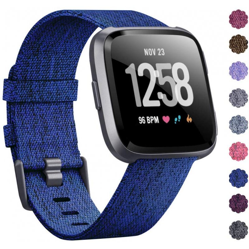 Woven Watch Band Compatible with Fitbit Versa/Fitbit Versa 2/Fitbit Versa Lite Edition Breathable Fabric Strap for Men Women Smartwatch Navy blue