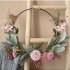 Wrought Iron Garland Simulation Plant Flower Decoration Wedding Crafts Wreath Ornaments pink