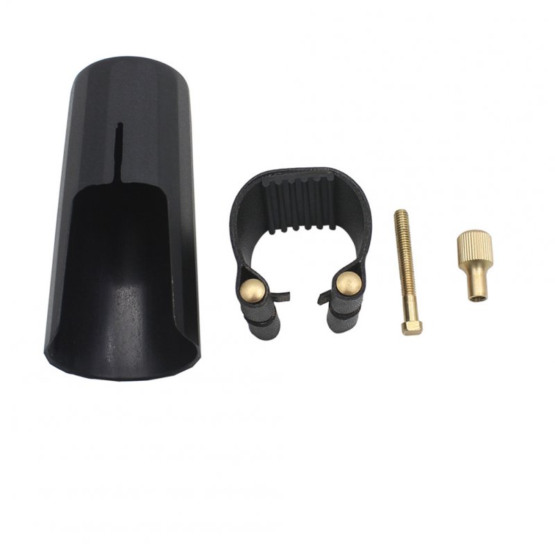 Alto Tenor Soprano Saxophone Mouthpiece PU Leather Clamp Clip + Cap Sax Accessory black_Tenor