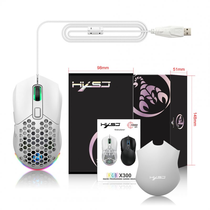 X300 Computer Mouse Wired Ergonomic 7200DPI 12 RGB Lighting Wired Gaming Mouse Mice For Laptop PC Gamer White