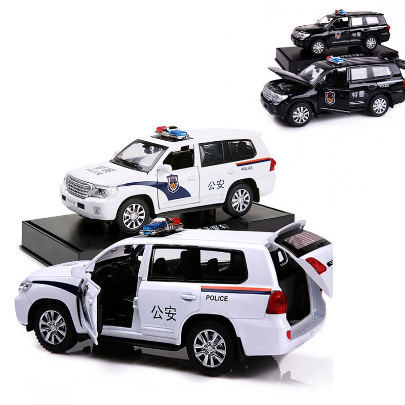 Simulation Alloy Police Car With Light Sound Openable Door Diecast Pull Back Vehicle Model With Base Birthday Xmas Gifts For Kids 