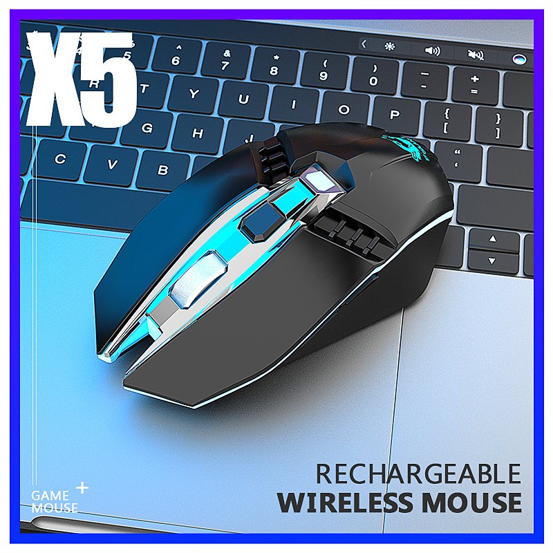 X5 Wireless Gaming Mouse Rechargeable 500mAh Battery Bluetooth 3.0+5.0+2.4G Wireless Optical Mice Adjustable DPI Levels for Laptop PC Mac black