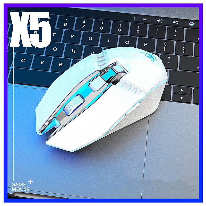 X5 Wireless Gaming Mouse Rechargeable 500mAh Battery Bluetooth 3.0+5.0+2.4G Wireless Optical Mice Adjustable DPI Levels for Laptop PC Mac white