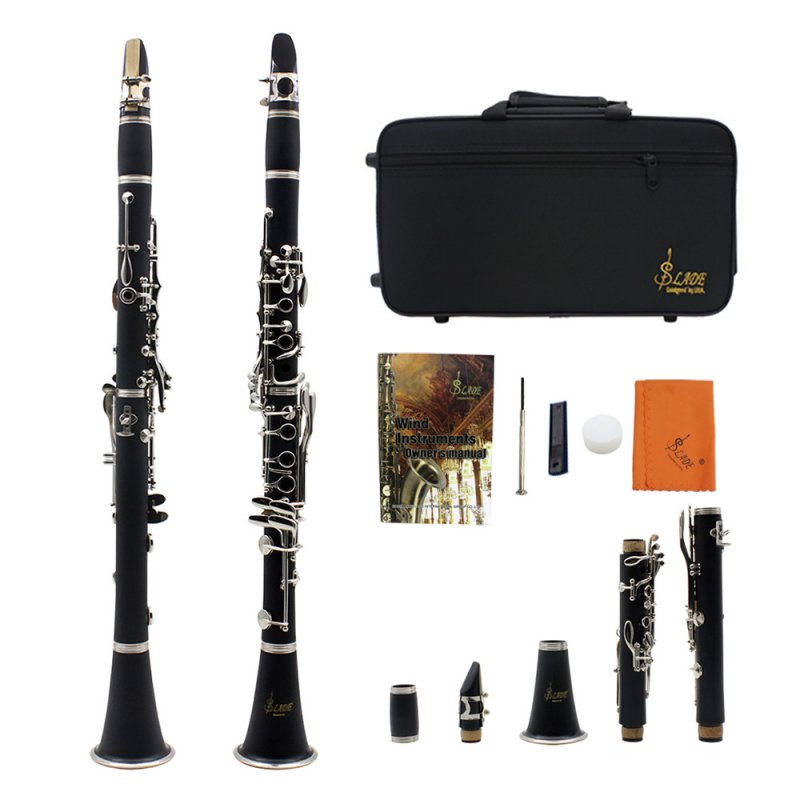 ABS 17-Key Clarinet Bb Flat Soprano Binocular Clarinet with Cork Grease Cleaning Cloth Gloves 10 Reeds Screwdriver Reed Case 