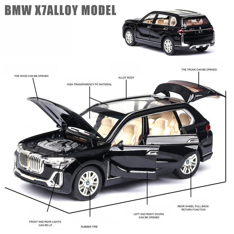 X7 High Simulation 1:24 SUV Sound Light Alloy Car Model Toy for Kids black