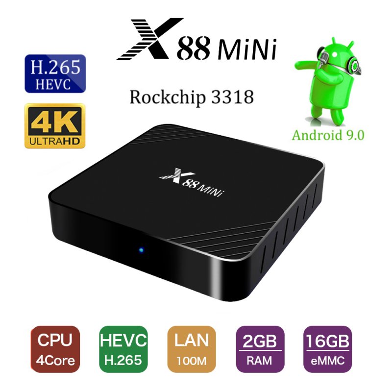 X88 MINI 2+16GB Network Set Top Box Android 9.0 RK3318 TV Box UK plug