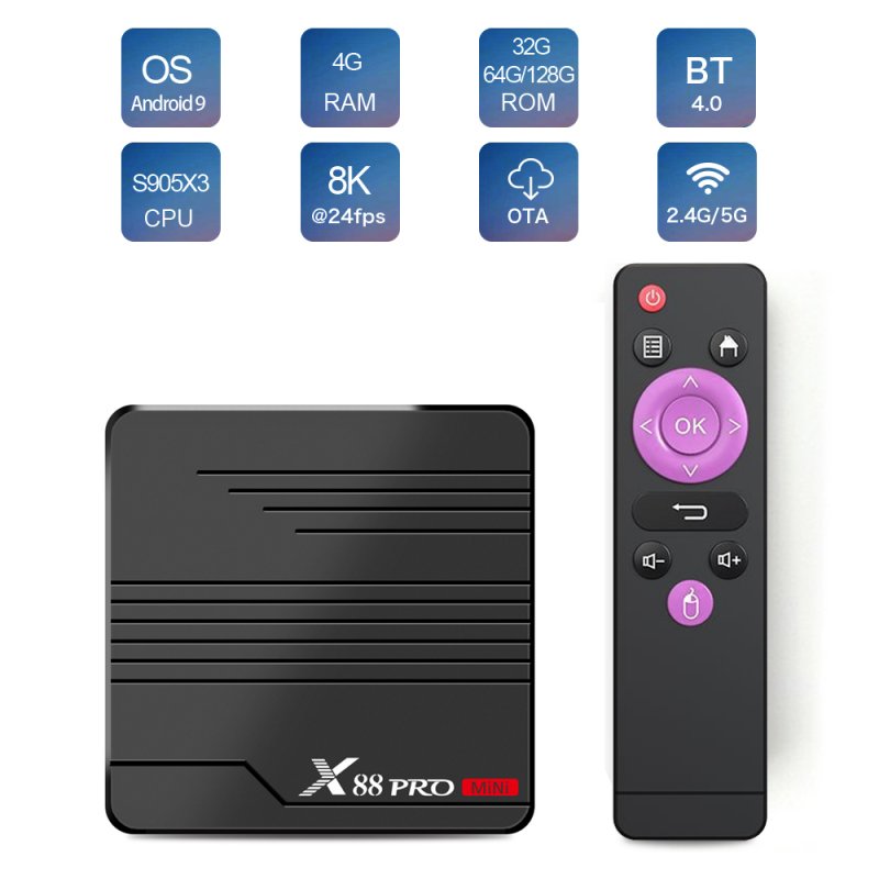 X88 PRO Mini TV Box Android 9.0 Amlogic S905X3 4K 60fps Google Player Media Player 2GB 16GB 4GB 32GB Set Top Box U.S. Plug
