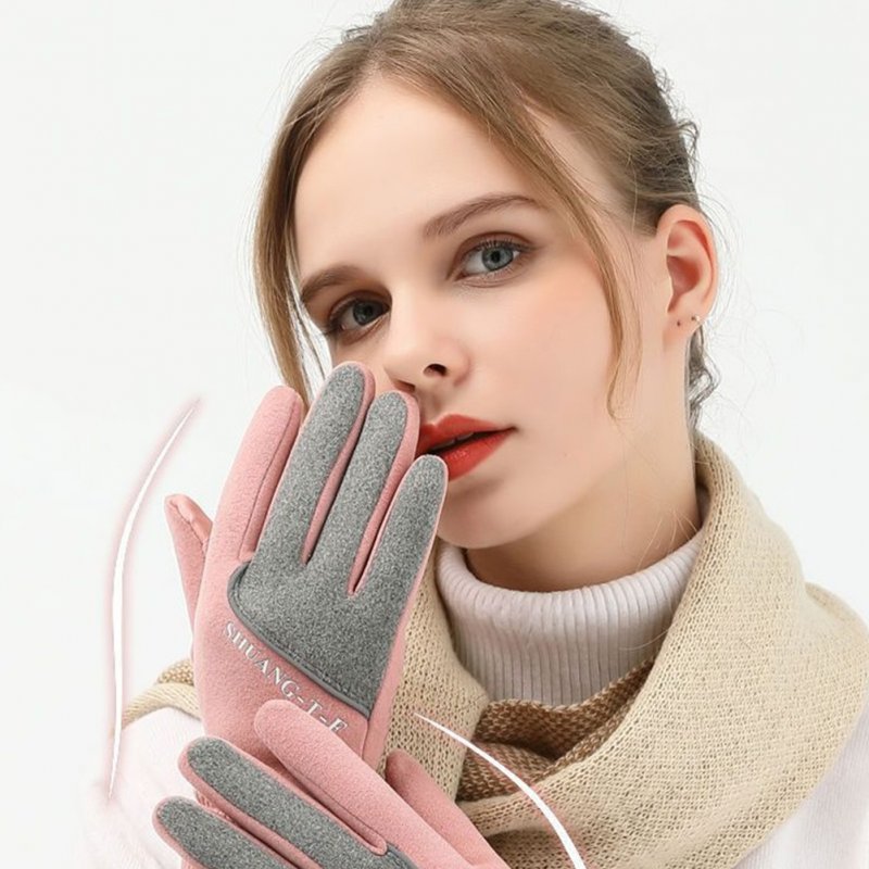 Women Warm Gloves Touch Screen Thickening Fleece Lined Cold-proof Non-slip Gloves for Driving Riding Gray