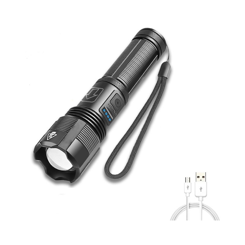XHP70  Flashlight With Power Display Usb Rechargeable Strong Light Flashlight Black