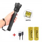 XHP70 Zoomable Focus LED Flashlight High Brightness Battery Display Torch with 2 Batteries black_2x26650 battery