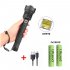 XHP70 Zoomable Focus LED Flashlight High Brightness Battery Display Torch with 2 Batteries black 2x26650 battery