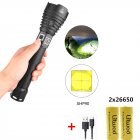 XHP90 LED 3 Modes Dimming Flashlight High Brightness USB Charging Torch with 2 Batteries black_2x26650 battery