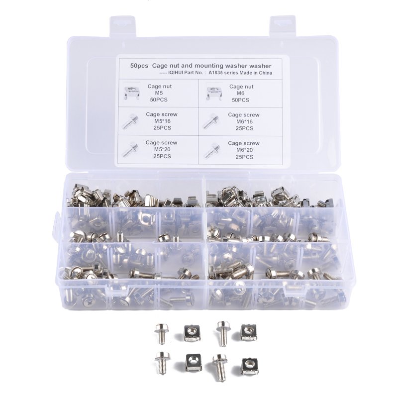 100pcs/Box Cage Nuts M5 M6 and Screws M5 x 16mm M6 x 16mm M5x20mm M6 x 20mm As shown