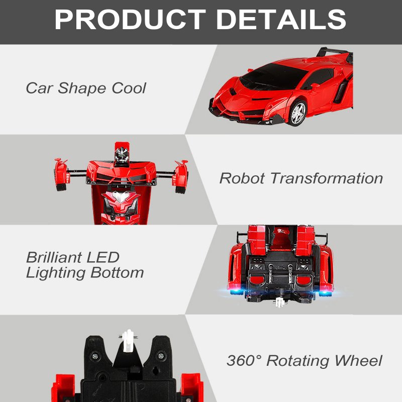 1:18 Remote Control Transforming Car One-button Deformation Robot Cars Toys for 3-11 Years Old Kids Red 