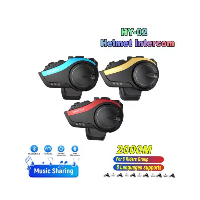 Motorcycle Cycling Helmet Headset 2000m 6 Riders Intercom Headphone Rechargeable Bluetooth 5.0 Blue