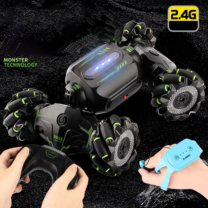 Children Rc Stunt Car Jc02 Gesture Induction Twisting Snake Climbing Drift Off-road Vehicle Toys Green Single Control