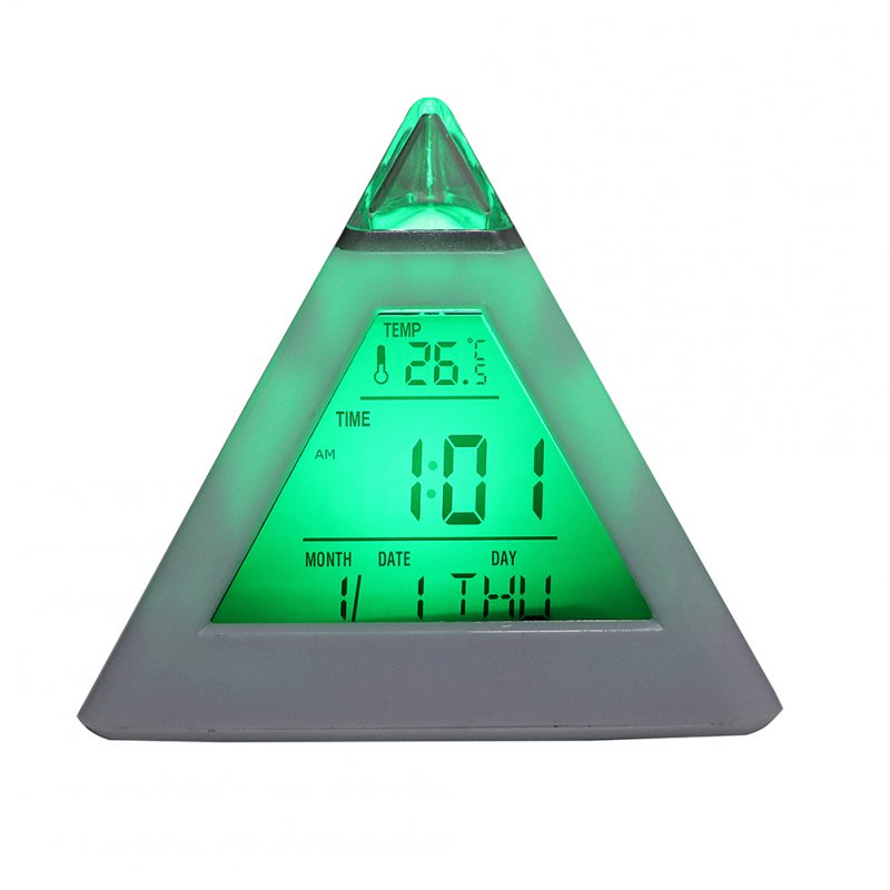 Pyramid Shape Digital Led Alarm Clock Time Date Temperature Display 7 Colors Changing Desk Clock 