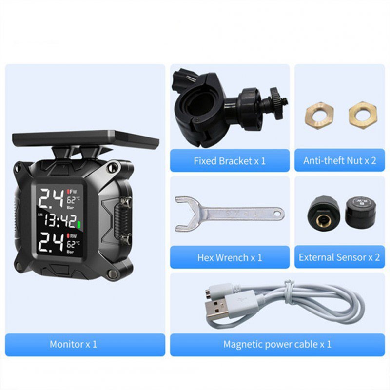 M7 Solar Motorcycle Tire Pressure Monitor Tyre Sensor Tire Temperature Detection System High-precision Tpms 