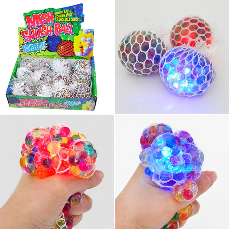 Mesh  Relieve  Stress  Ball Colored Beads Led Luminous Grape Funny Squeeze Ball Toy 
