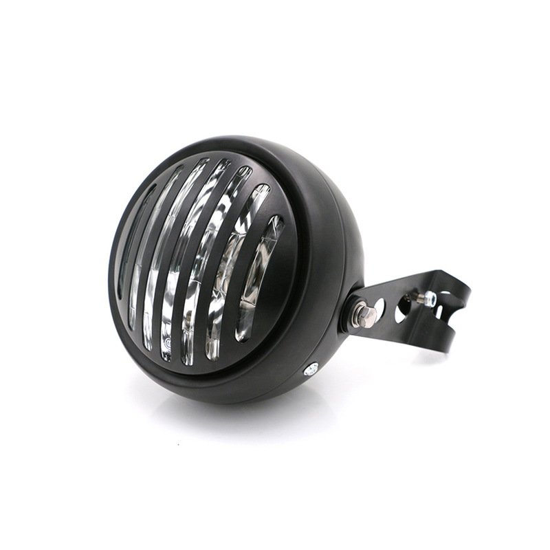 6.5" DC 12V Motorcycle Grill Headlight with Bracktes Motorbike Retro Headlights Motor Moto Scooter Vintage Front Light Round Lamp Bring support