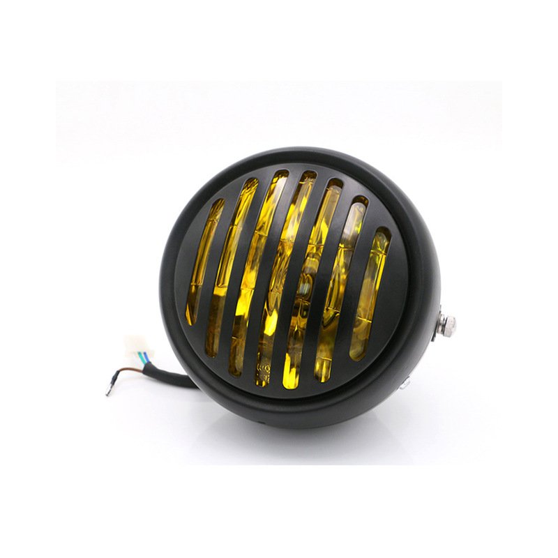 6.5" DC 12V Motorcycle Grill Headlight with Bracktes Motorbike Retro Headlights Motor Moto Scooter Vintage Front Light Round Lamp Bring support