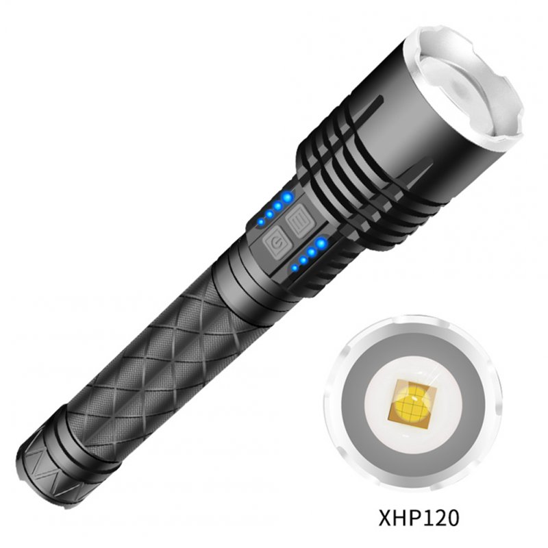 Xhp120 Flashlight Battery Level + Gear Display Type-c Rechargeable Zoom Input And Output Flashlight As shown