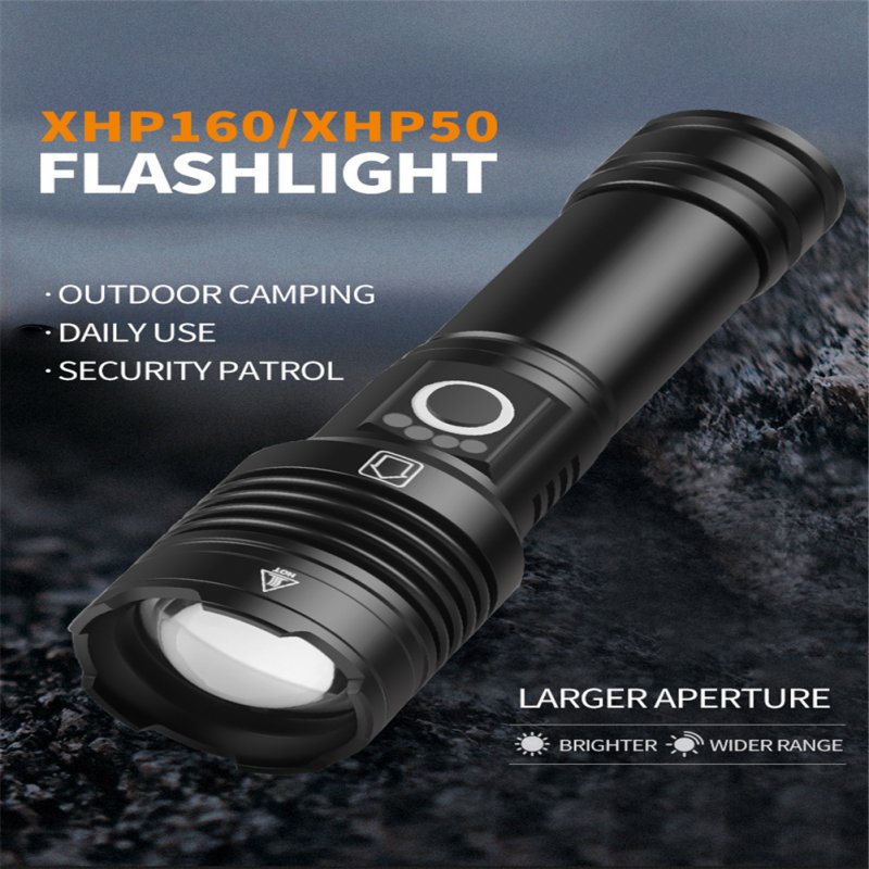 Xhp160 Mini Flashlight With Indicator Light Memory Function Type-c Charging Outdoor Camping P50 Torch without battery
