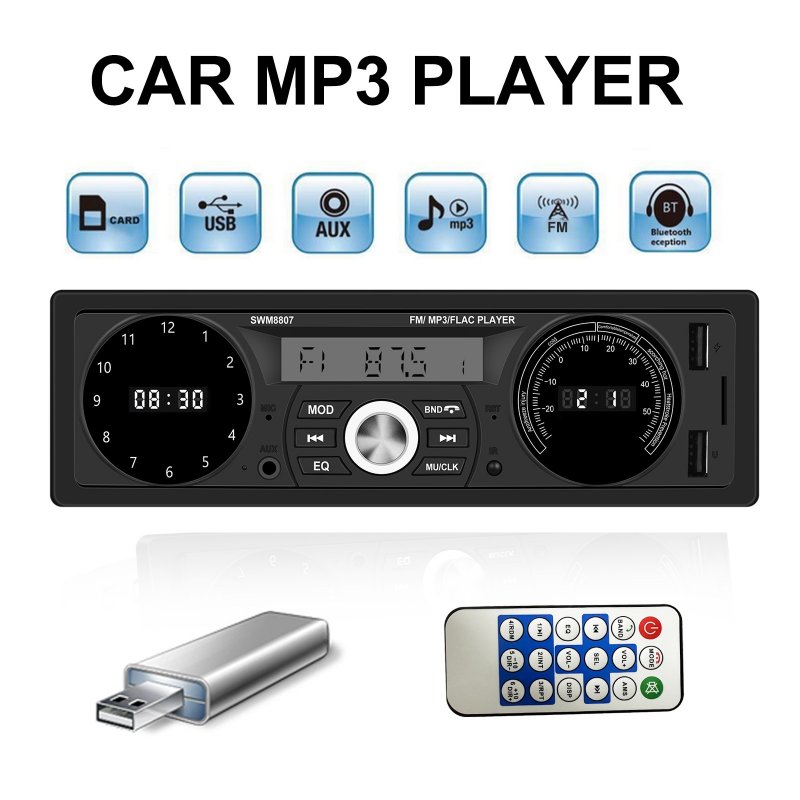 1 Din Car Mp3 Player 7388 Power Amplifier Radio with Temperature Display Bluetooth Music Player 