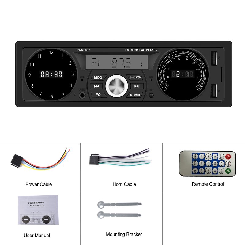 1 Din Car Mp3 Player 7388 Power Amplifier Radio with Temperature Display Bluetooth Music Player 