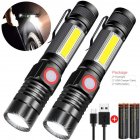 Xml-t6 Led  Flashlight, Rechargeable Super Bright Magnetic Pocket Light With Clip, Anti-skid Waterproof, Zoomable Lamp For Camping Flashlight + 2 batteries + USB cable