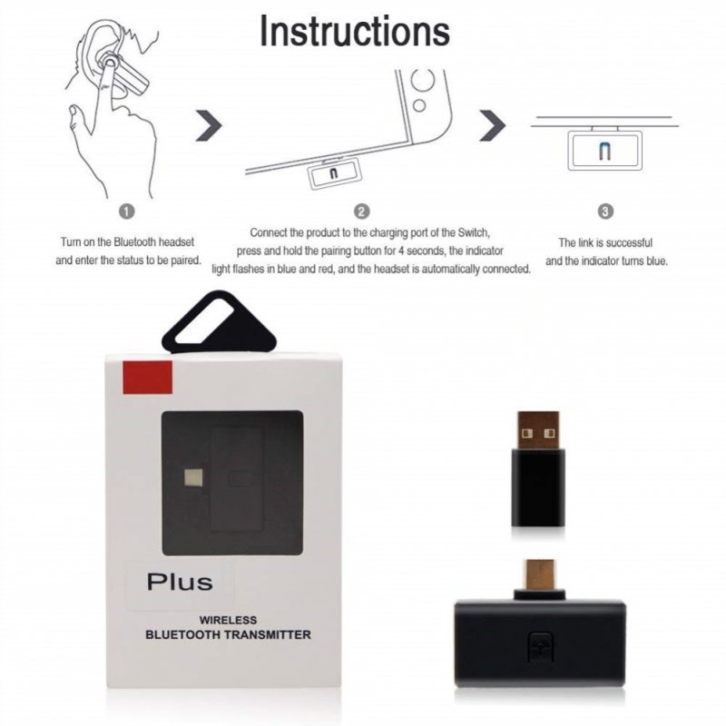 For Switch/PS4 Bluetooth Earphone Adapter PC Bluetooth Receiver 