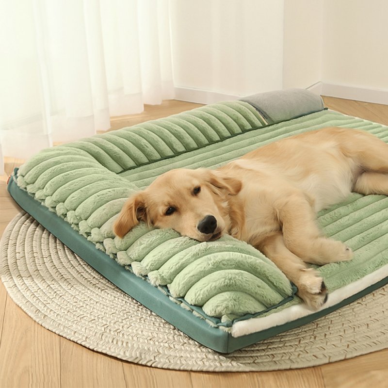 Pet Dog Sleeping Mat Large Space Removable Washable Soft Comfortable Bed with Pillow Pet Supplies Green Small