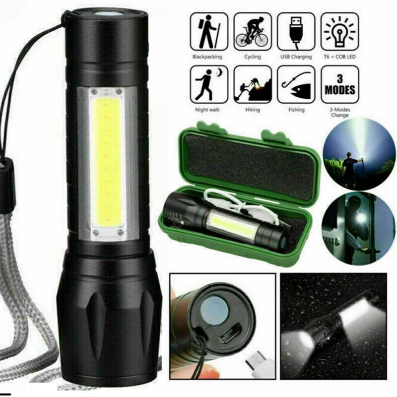 Xpe Cob Led Mini  Flashlight 3 Modes Built-in 14500 Lithium Battery Usb Rechargeable Lighting Torch Anti-slip Waterproof Lamp Plastic shell