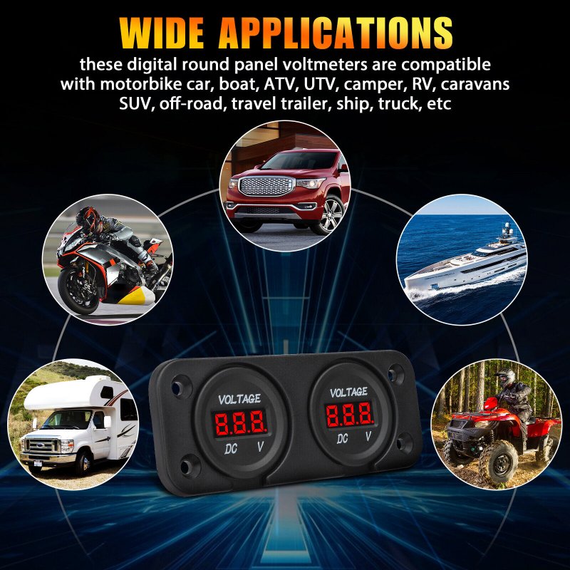 1 Set Car Motorcycle DC 12/24v Dual Battery Led Display Voltmeter Voltage Gauge 