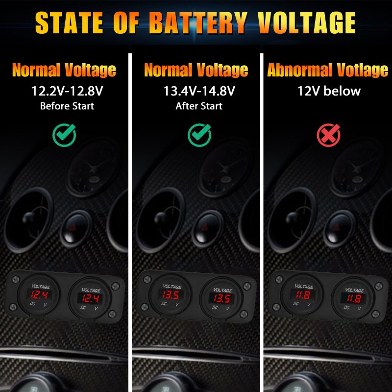 1 Set Car Motorcycle DC 12/24v Dual Battery Led Display Voltmeter Voltage Gauge 