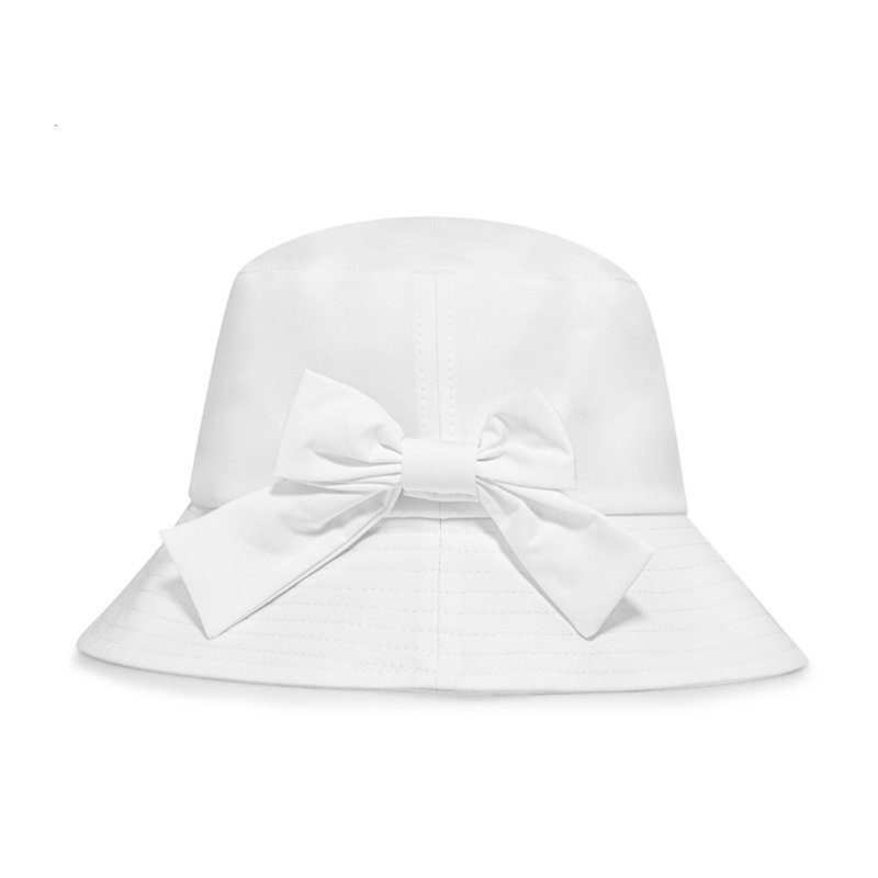 Women Bucket Cap With Detachable Bow Accessory Adjustable Windproof Rope Sweatband Design Fisherman Hats MZ051-white default item