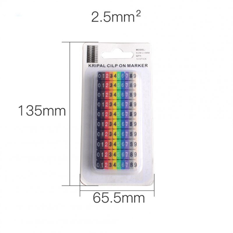 Snap-on Type Colorful Cable  Markers 0-9 Digital Line Marking Tube Color-coded Number Tag Label for Wire 6mm²