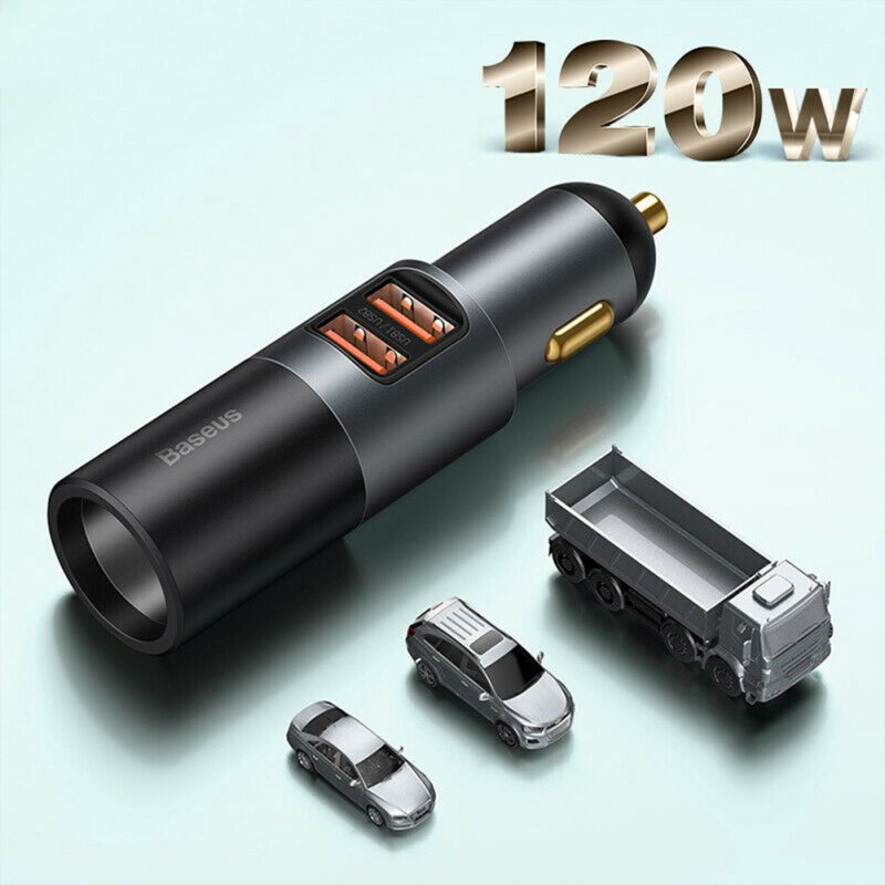 120w Car 2  In  1  Cigarette  Lighter Gold-plated Contacts 3 Fast Charging Ports Car Charger For Cars Off-road Vehicles Large Trucks 