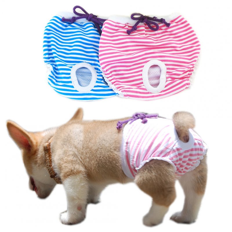 Pet Cotton Physiological Pant Female Dog Striped Underwear Briefs Diaper Pet Supplies Red_M