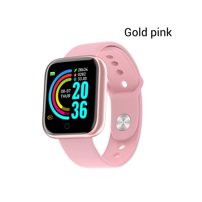 Y68 Smart Watch Waterproof Bluetooth Sport SmartWatch Support for iPhone Xiaomi Fitness Tracker Heart Rate Monitor Built-in 150mAh Battery USB Charging Gold pink