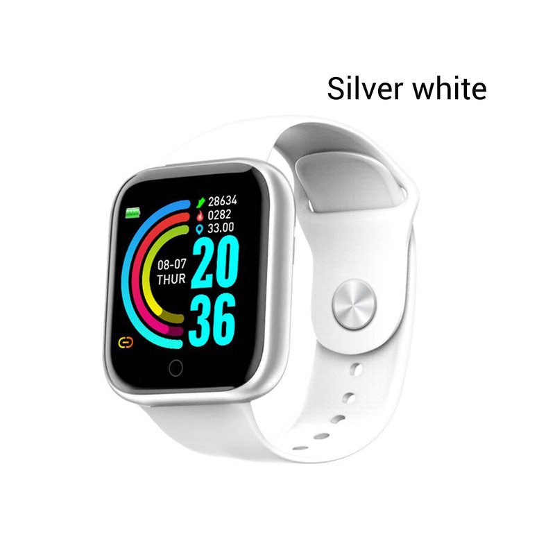 Y68 Smart Watch Waterproof Bluetooth Sport SmartWatch Support for iPhone Xiaomi Fitness Tracker Heart Rate Monitor Built-in 150mAh Battery USB Charging Silver white