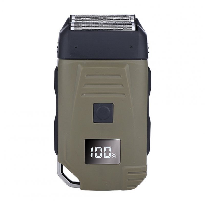 Electric Shaver Reciprocating Double-Headed Beard Trimmer USB Rechargeable LCD Shaving Machine Army Green