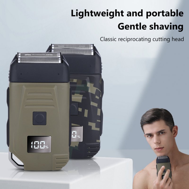 Electric Shaver Reciprocating Double-Headed Beard Trimmer USB Rechargeable LCD Shaving Machine Army Green