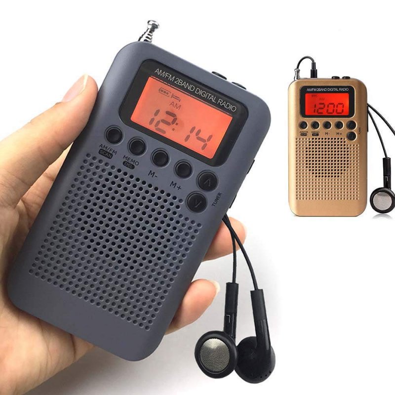 Portable AM FM Two Band Radio with Alarm Clock & Sleep Timer Digital Tuning Stereo Radio with 3.5mm Headphone Jack for Walking Jogging Camping 